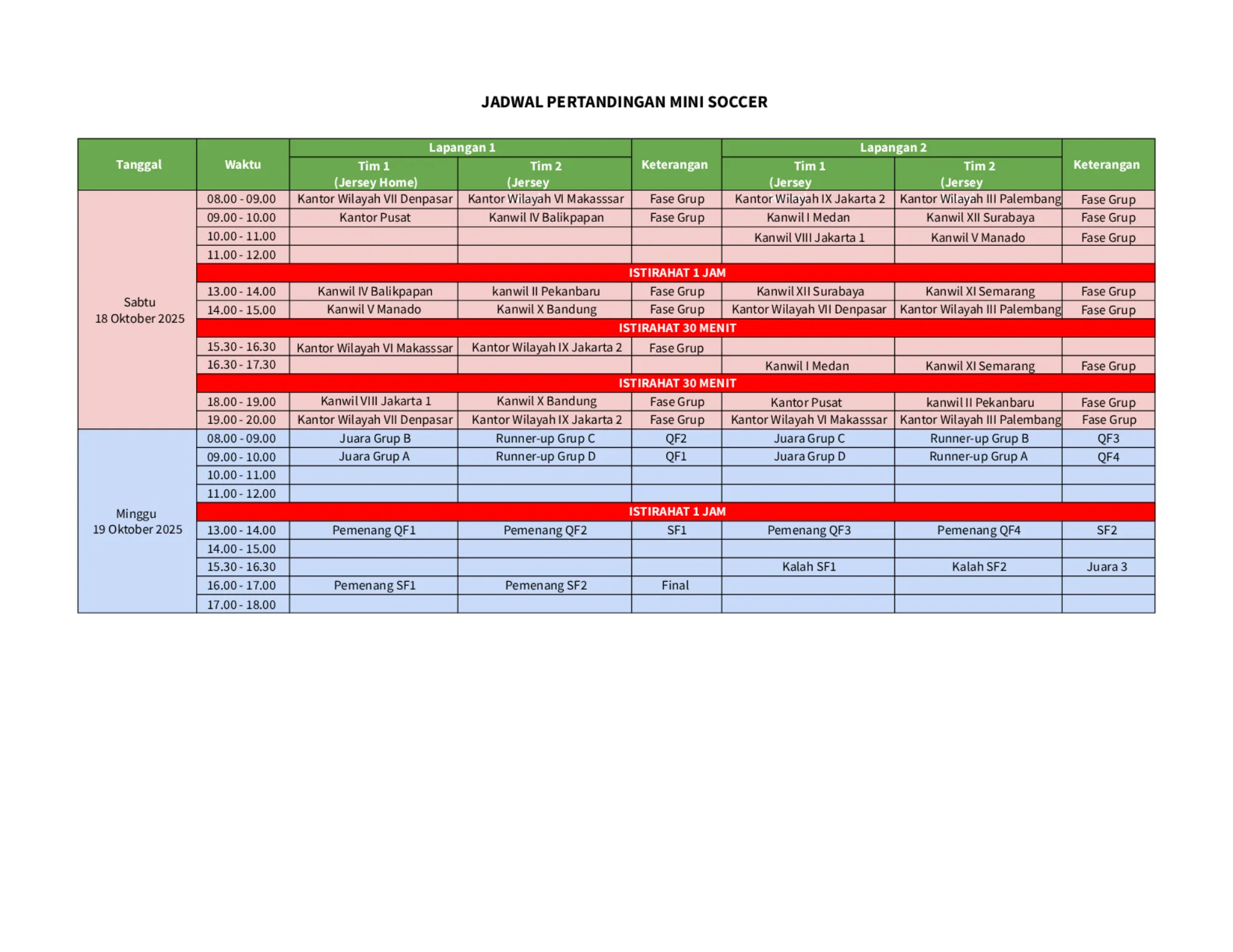 Jadwal Pertandingan Mini Soccer